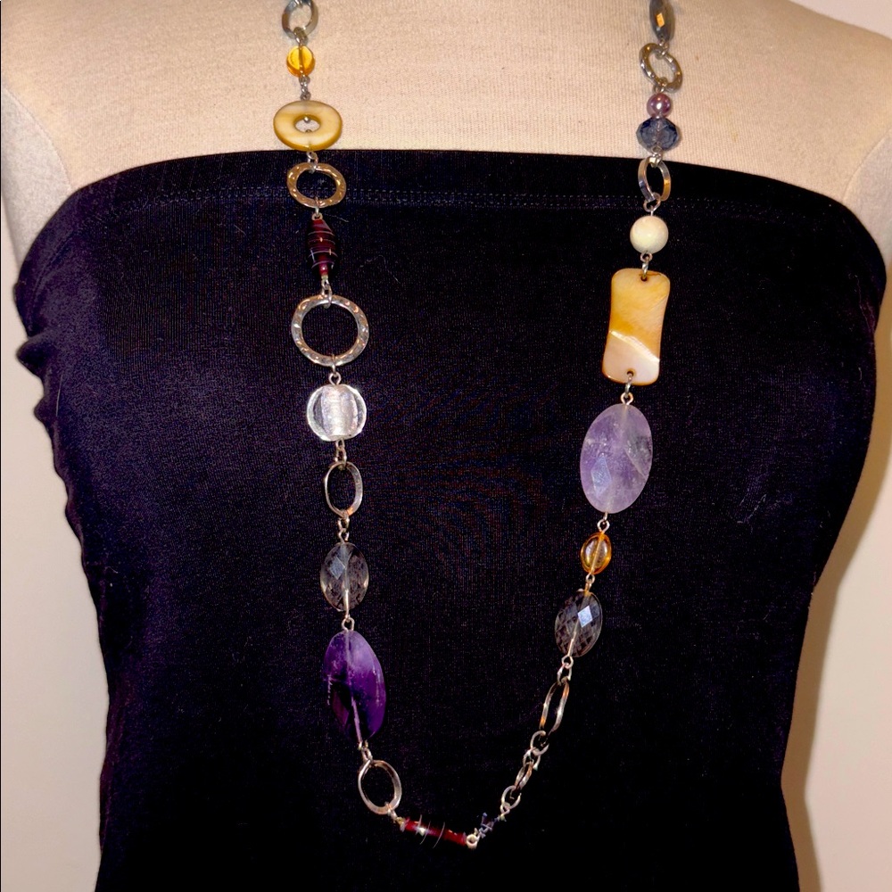 VINTAGE Lia Sophia Silver Tone Purple Amethyst necklace